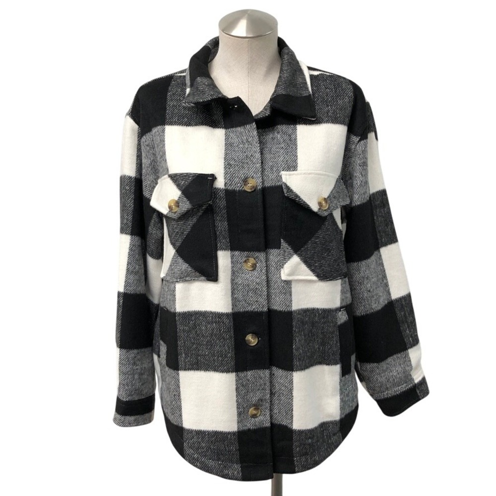 Urban Daizy Shacket Womens L Black White Buffalo Plaid Sherpa Lined Cabin